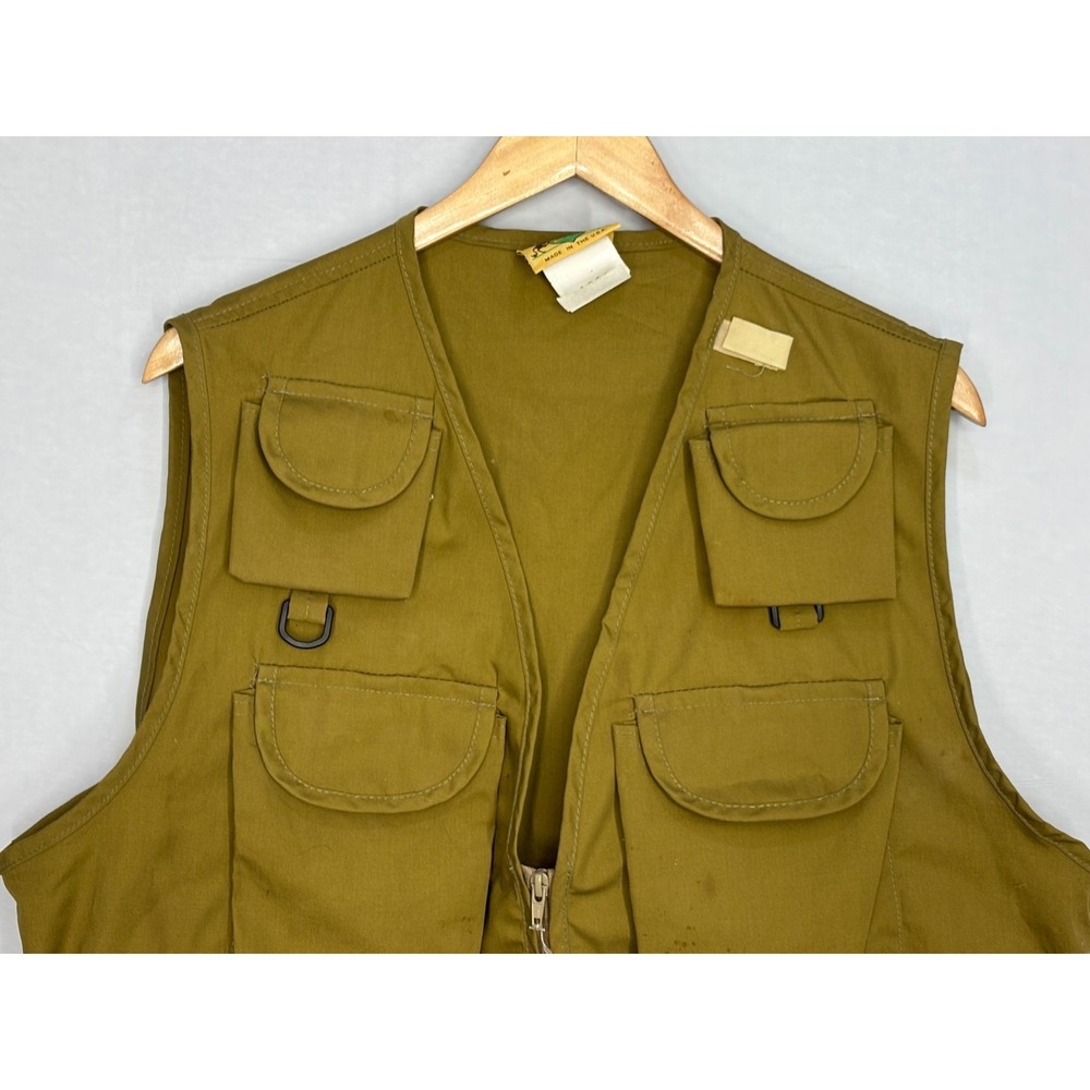 Ideal Zip Front Fishing Vest Mens Olive Drab Green Utility Pockets Large Vintage - Picture 3 of 7